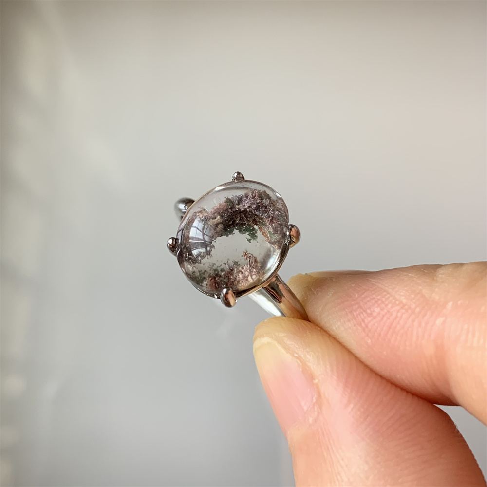 Pilates Ring Magic - ธรรมชาติ Lodolite ควอตซ์ผู้หญิงแหวนสวนควอตซ์ Healing ลูกปัดคริสตัลแท้ 925