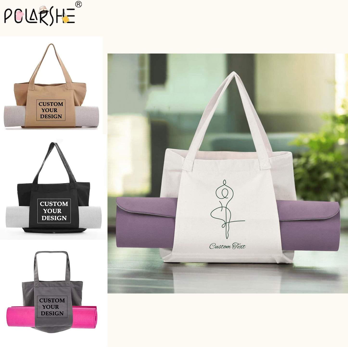 Yoga Mat Bag Carrier - กระเป๋าใส่เสื่อโยคะแบบสั่งทำ กระเป๋าผ้าแคนวาสสำหรับพิลาทิส กระเป๋าใส่เสื่อโยคะสำหรับผู้หญิง กระเป๋าผ้าแคนวาสพร้อมสายสะพายสำหรับเล่นกีฬาและทำงาน