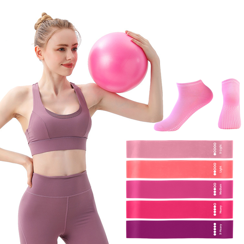 Pilates Yoga Workout At Home - ชุดอุปกรณ์ออกกำลังกายที่บ้าน ประกอบด้วยลูกบอลพิลาทิส ยางยืดออกกำลังกายแบบวง 5 ระดับ ลูกบอลโยคะขนาด
