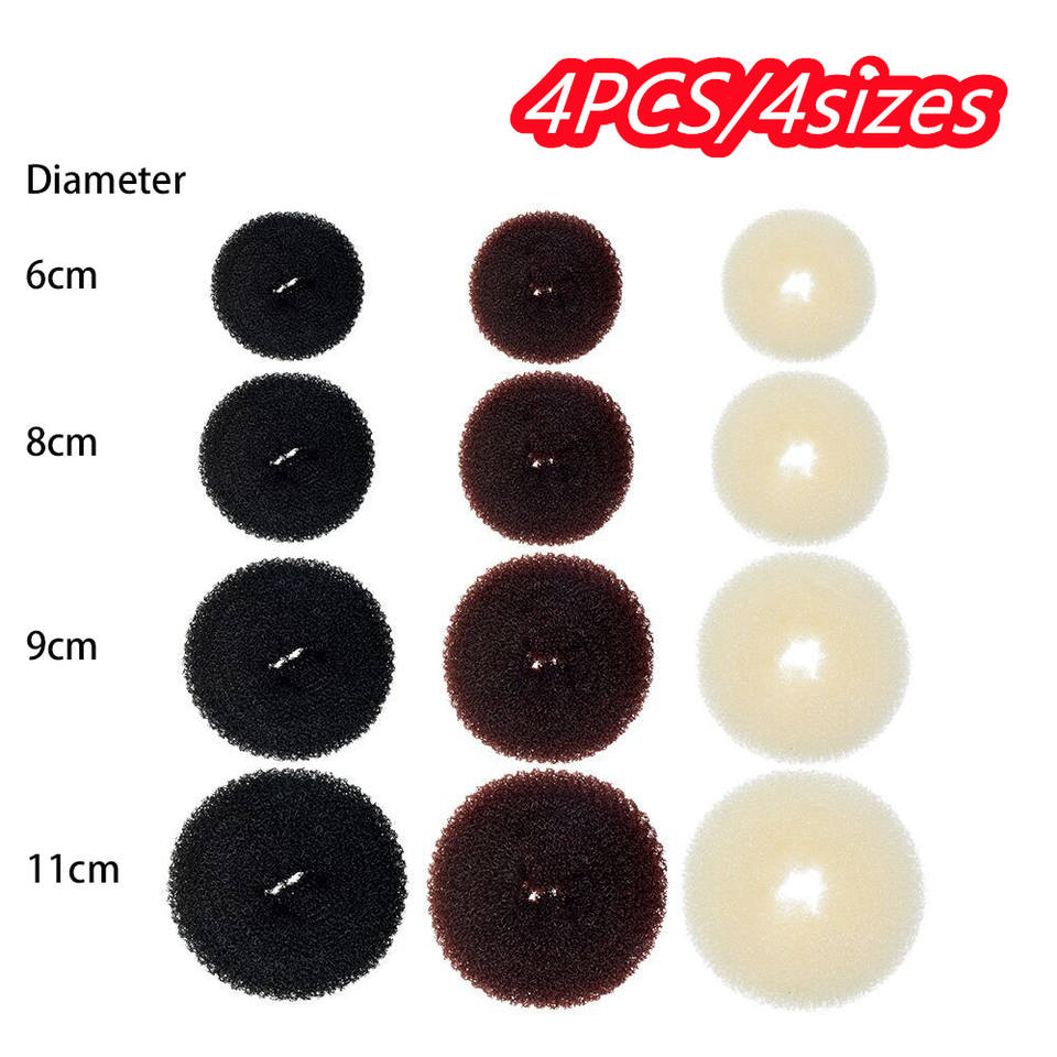 Pilates Ring Magic - ชุดทำผมทรงบันสำหรับผู้หญิง 4 ชิ้น พร้อมฟองน้ำโดนัท 4 ขนาด