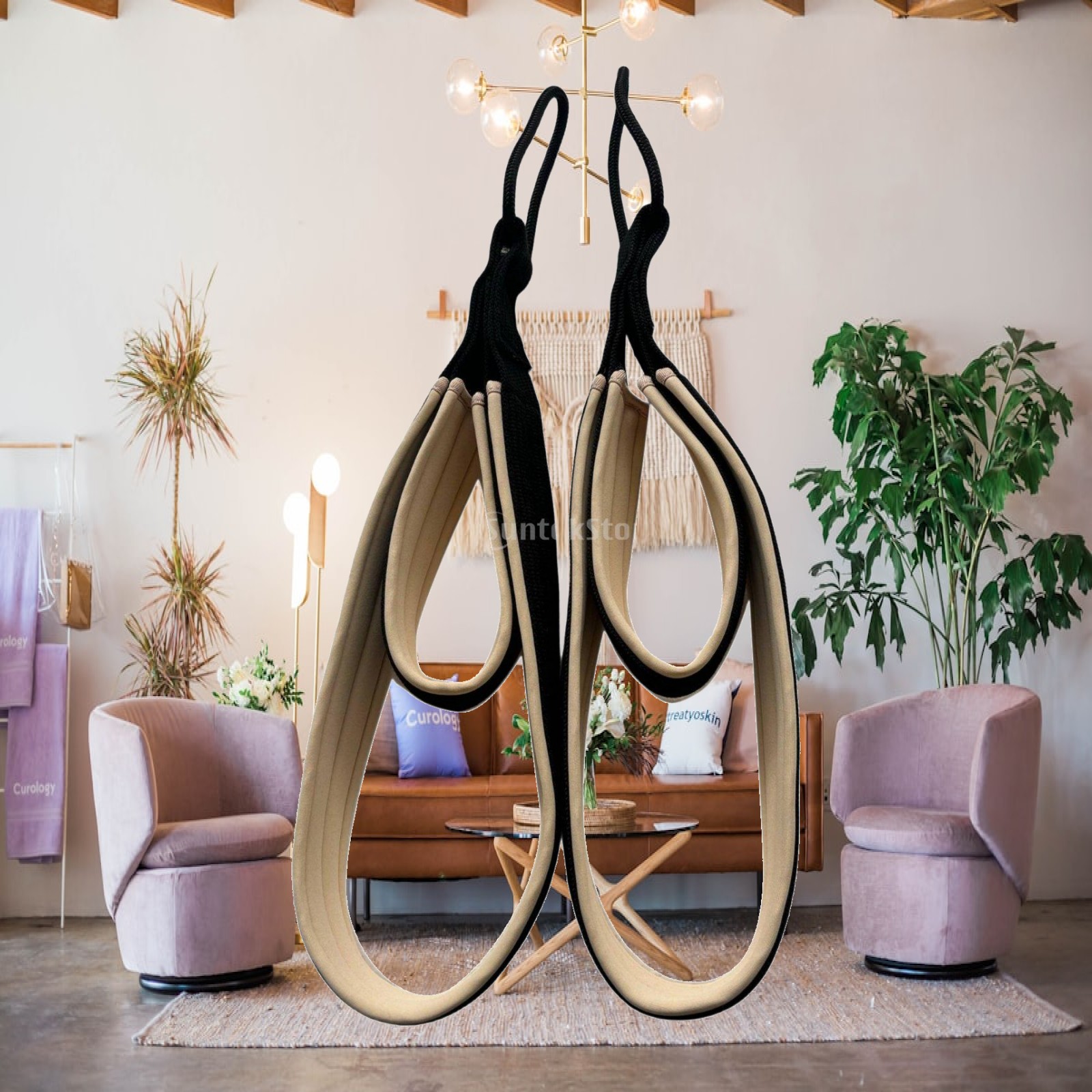Pilates & Yoga Studio Alineacion - สายรัดพิลาทิสแบบมีที่จับกันลื่น สายรัดเท้าสำหรับเครื่องรีฟอร์มเมอร์พิลาทิส เหมาะสำหรับยิมที่บ้านและสถานที่ออกกำลังกาย