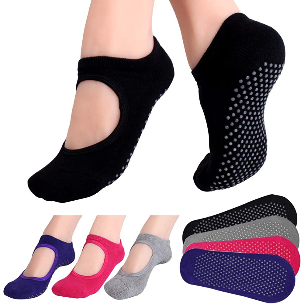Pilates Yoga Grip Socks - Backless Non-SLIP ฟิตเนสพิลาทิสถุงเท้าผ้าฝ้ายผู้หญิงกีฬาโยคะถุงเท้าบัลเล่ต์เต้นรํารองเท้าแตะ Barefoot ถุงเท้าออกกําลังกายสําหรับ GYM