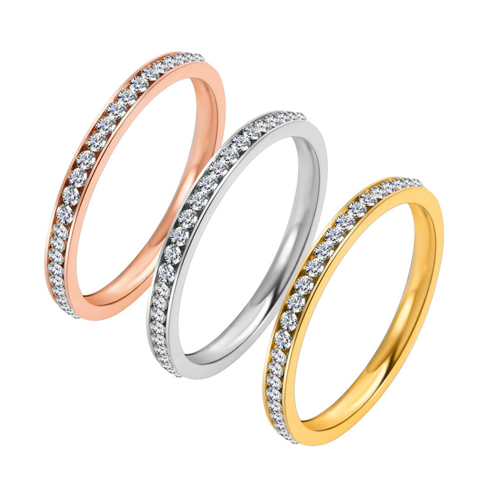 Pilates Ring Magic - 2mm Iced Out Cubic Zirconia แหวนหญิงทองเงินสีสแตนเลสงานแต่งงานแหวนแฟชั่นผู้หญิงเครื่องประดับของขวัญ